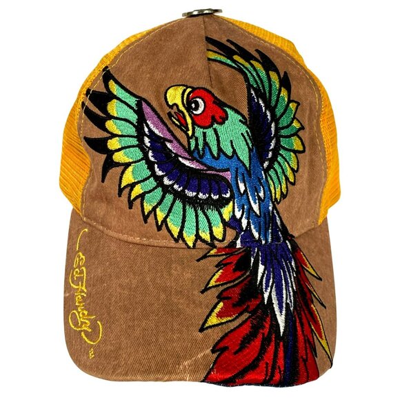 Ed Hardy Christian Audigier Baseball Trucker Hat Cap Parrot Yellow Vintage - Picture 1 of 8